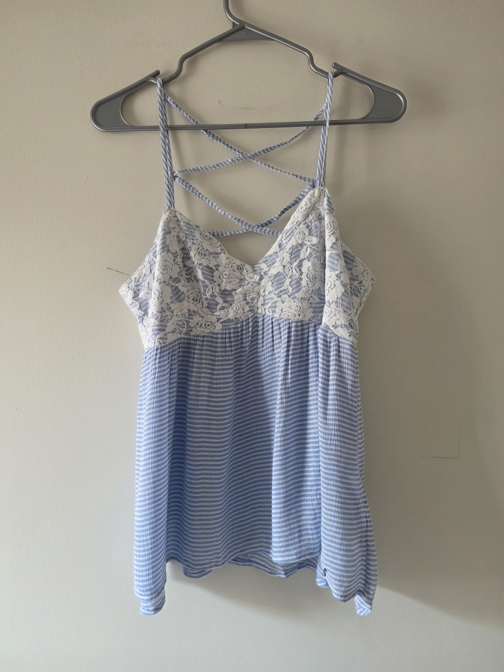 Abercrobie & Fitch Blue & White Striped Lace Cami Tank Top